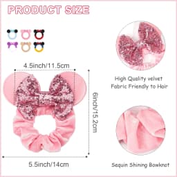 3 Pcs Cute Mouse Ears Hair Scrunchies 12 Styles Velvet Bows for Women Girls Birthday Date Amusement Park Party Hair Bands