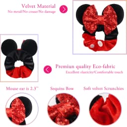 3 Pcs Cute Mouse Ears Hair Scrunchies 12 Styles Velvet Bows for Women Girls Birthday Date Amusement Park Party Hair Bands