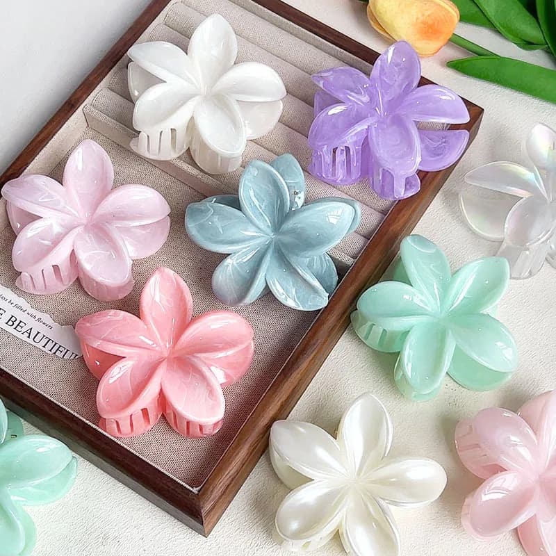 Elegant Flower Hair Clip Crab 8cm Large Plastic Hair Claw Clips For Women Hairclip Cute Beach Hair Accessories Hawaiian Barrette