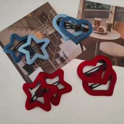 2PC Denim Velvet BB Hairpin Set for Women Girls Red Heart Star Side Clips Fashionable Hair Accessories