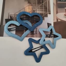 2PC Denim Velvet BB Hairpin Set for Women Girls Red Heart Star Side Clips Fashionable Hair Accessories