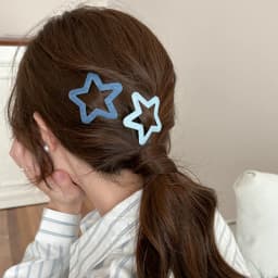 2PC Denim Velvet BB Hairpin Set for Women Girls Red Heart Star Side Clips Fashionable Hair Accessories