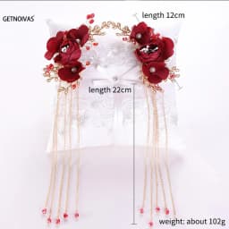 Elegant Vintage Hair Clips Red Silk Flower Duckbill Clips Chinese Style Flower Hairpin Wedding Hair Accessories Ancient Headwear