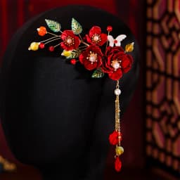 Elegant Vintage Hair Clips Red Silk Flower Duckbill Clips Chinese Style Flower Hairpin Wedding Hair Accessories Ancient Headwear
