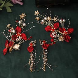 Elegant Vintage Hair Clips Red Silk Flower Duckbill Clips Chinese Style Flower Hairpin Wedding Hair Accessories Ancient Headwear
