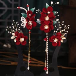 Elegant Vintage Hair Clips Red Silk Flower Duckbill Clips Chinese Style Flower Hairpin Wedding Hair Accessories Ancient Headwear