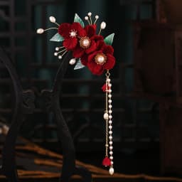 Elegant Vintage Hair Clips Red Silk Flower Duckbill Clips Chinese Style Flower Hairpin Wedding Hair Accessories Ancient Headwear