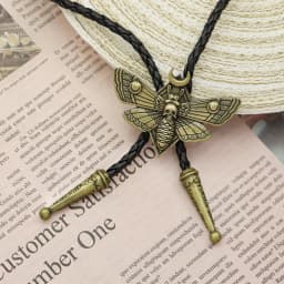 Bolo Tie for Men Skull Head Moth Bolo Tie Necktie Insect Moon Moth Pendant Leather Necklace Western Cowboy Accessories Woman