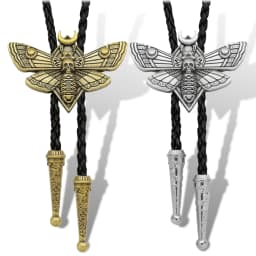 Bolo Tie for Men Skull Head Moth Bolo Tie Necktie Insect Moon Moth Pendant Leather Necklace Western Cowboy Accessories Woman