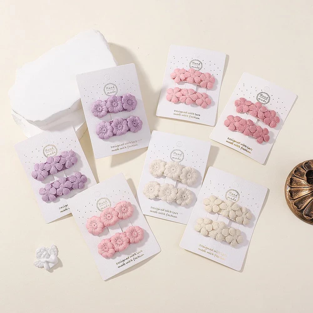 2pcs Floral Embroidery Hairpins Children Geometric Sweet Hair Clips Girls Vintage Baby Hairpins BB Barrettes Hair Accessories