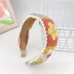 Sweet Flower Embroidery Girl Hair Hoops Colorful Knit Woolen Wide Hairband for Girl Headwear Women Hair Accessories