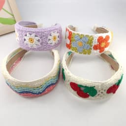 Sweet Flower Embroidery Girl Hair Hoops Colorful Knit Woolen Wide Hairband for Girl Headwear Women Hair Accessories