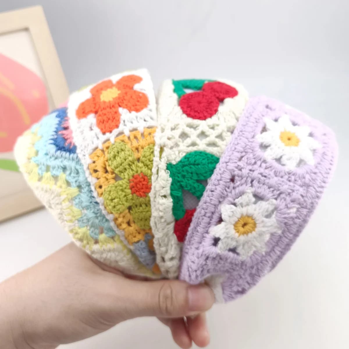 Sweet Flower Embroidery Girl Hair Hoops Colorful Knit Woolen Wide Hairband for Girl Headwear Women Hair Accessories