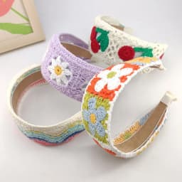 Sweet Flower Embroidery Girl Hair Hoops Colorful Knit Woolen Wide Hairband for Girl Headwear Women Hair Accessories