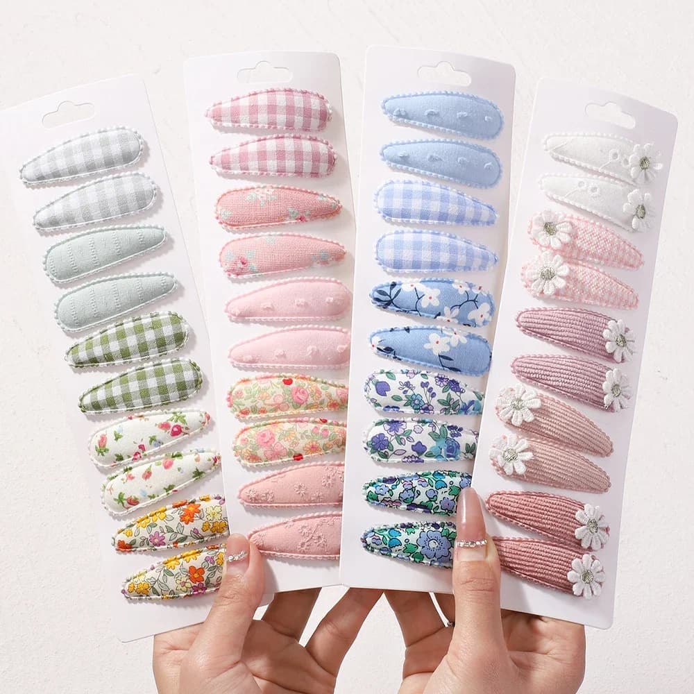 10pcs/set Flower Print Cotton Hair Clips for Baby Kids Fabric Plaid BB Hairpins Todller Hairgripe Headwear Hair Accessories