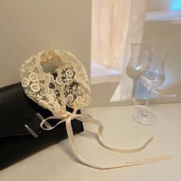 Flower and Grass Ballet-Style Lace Ribbon Tied Hair Band Cute and Sweet Headscarf Thin Headwear for Female