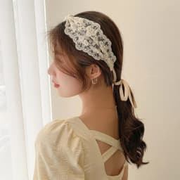 Flower and Grass Ballet-Style Lace Ribbon Tied Hair Band Cute and Sweet Headscarf Thin Headwear for Female