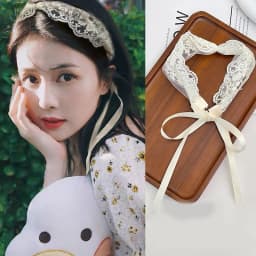 Flower and Grass Ballet-Style Lace Ribbon Tied Hair Band Cute and Sweet Headscarf Thin Headwear for Female
