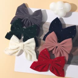 2PCS/Set Elegant Velvet Embellished With Diamonds Bow Hair Clip Girls Without Damaging Hair Safe Hair Accessory Kids Gift