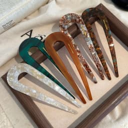 Elegant U-Shape Hair Fork Mineral Design Acetate Hairpin Chinese Vintage Style No Snag Bun Stick for Women Ceremony Accessories