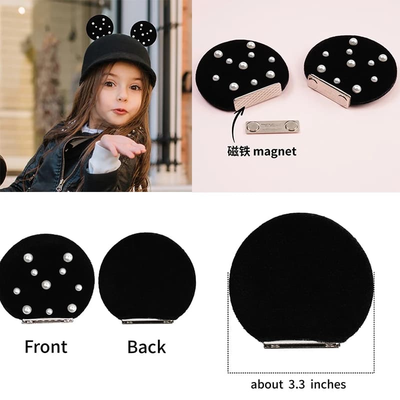 1 Pairs3.3'' Velvet Magnet Fetachable Mouse Ears For Children Glitter Festival Headband Birthday Party Girls DIY Hat Accessories