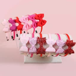 3pcs Valentine's Day Headbands for Girls Pink Red Glitter Hair Bows Hairbands for Kids Valentine's Day Party Hair Accessories
