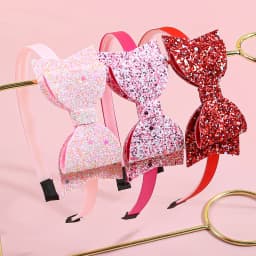 3pcs Valentine's Day Headbands for Girls Pink Red Glitter Hair Bows Hairbands for Kids Valentine's Day Party Hair Accessories