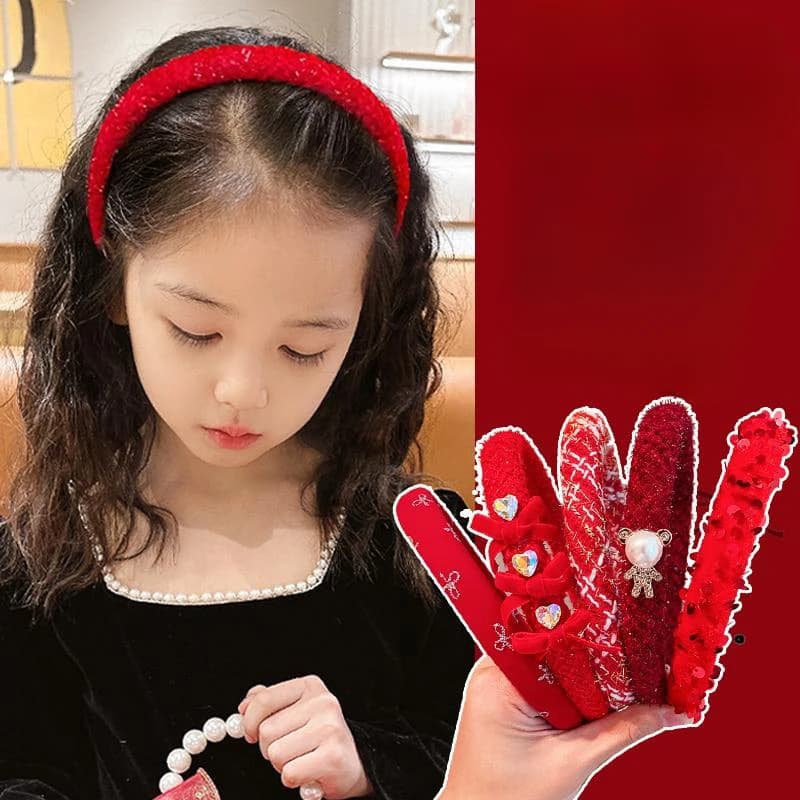 2026 New Children Red Colors Bowknot Ornament Headband Headwears Girls Fashion Acrylic Hair Hoop Headbands Kids Hair Accessories