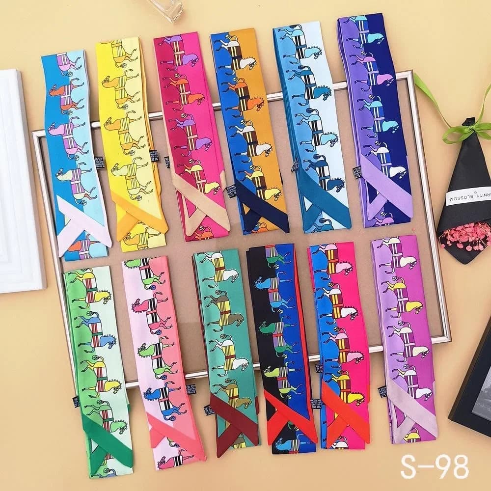 Elegant Printed Pony Design Simulated Silk Scarf Womens Shawl Multi Purpose Binding Ribbon Decoration Wholesale  Accessory