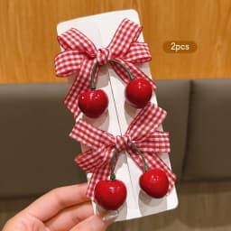 2 Korean version sweet cherry bow hair clips suitable for daily hair accessories