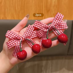 2 Korean version sweet cherry bow hair clips suitable for daily hair accessories