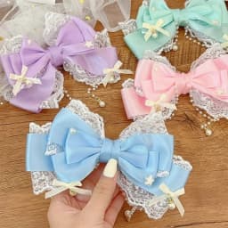 Ribbon Lace Lace Pearl Chain Large Bow Pearl Pink KC Cute Princess Headwear Hair Clip Accessories Lolita Headpiece Sweet Cute