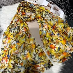 White Blue Women 100% Mulberry Silk Scarf Elegant Floral Design Long Silk Scarf Cape Summer Beach Silk Shawl Wrap Hijab Scarf