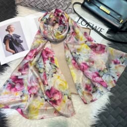 White Blue Women 100% Mulberry Silk Scarf Elegant Floral Design Long Silk Scarf Cape Summer Beach Silk Shawl Wrap Hijab Scarf