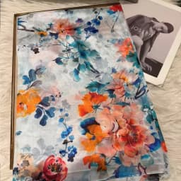 White Blue Women 100% Mulberry Silk Scarf Elegant Floral Design Long Silk Scarf Cape Summer Beach Silk Shawl Wrap Hijab Scarf