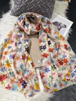 White Blue Women 100% Mulberry Silk Scarf Elegant Floral Design Long Silk Scarf Cape Summer Beach Silk Shawl Wrap Hijab Scarf