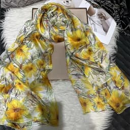White Blue Women 100% Mulberry Silk Scarf Elegant Floral Design Long Silk Scarf Cape Summer Beach Silk Shawl Wrap Hijab Scarf