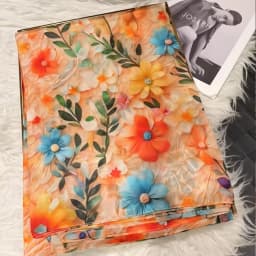 White Blue Women 100% Mulberry Silk Scarf Elegant Floral Design Long Silk Scarf Cape Summer Beach Silk Shawl Wrap Hijab Scarf