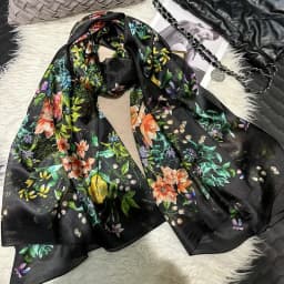 White Blue Women 100% Mulberry Silk Scarf Elegant Floral Design Long Silk Scarf Cape Summer Beach Silk Shawl Wrap Hijab Scarf