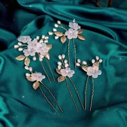 Fashion Crystal Pearl Flower Hairpin Set 5PK Bridal Wedding Headpieces Party Banquet Woman's Hairpin As Gifts