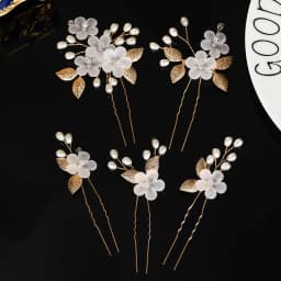 Fashion Crystal Pearl Flower Hairpin Set 5PK Bridal Wedding Headpieces Party Banquet Woman's Hairpin As Gifts