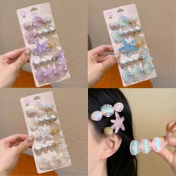 5pcs Starfish Colorful Shell Pearl Hair Clip for Women Sweet Cute Duckbill Clip Fashion Girl Hairpin Hair Accessories