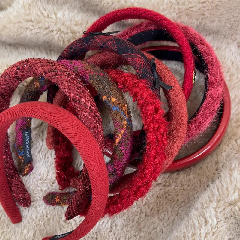 Red New Year Headbands Autumn/Winter Retro Woolen Knitting Hair Band for Woman Girls Temperament Hair Hoop Christmas Accessories