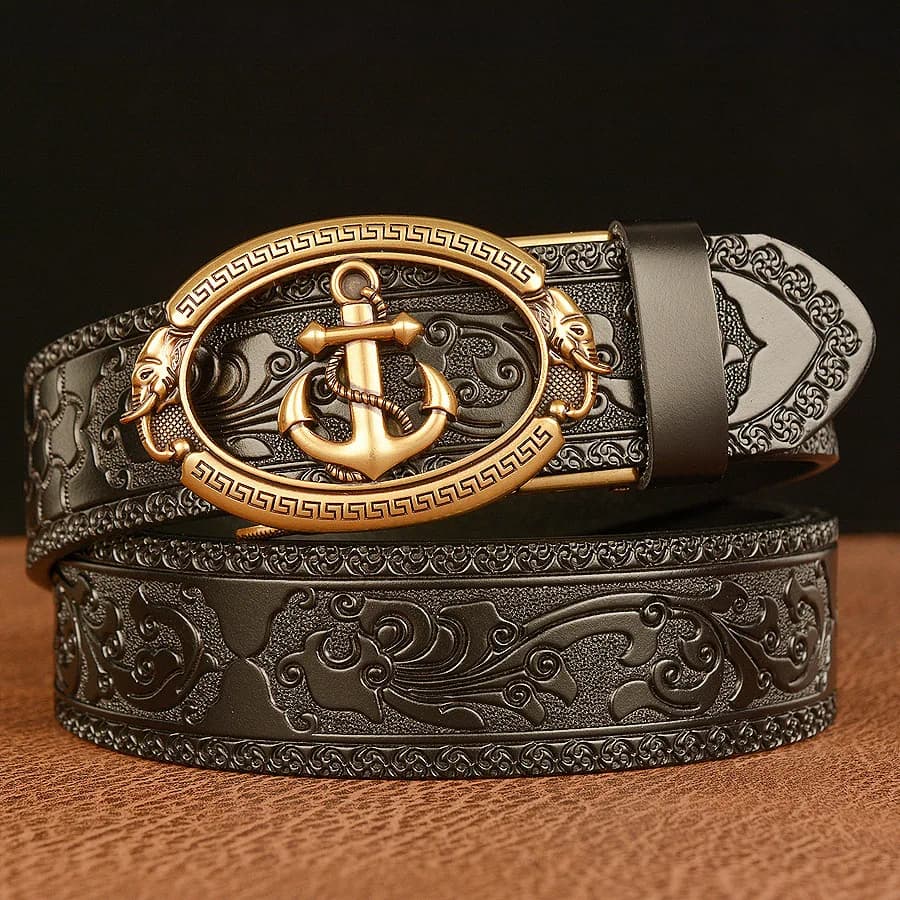 Genuine Leather Belts Men's Belt, Personalized Punk Fashion, Carved High-End Fashion Luxury Brand Belts for Women