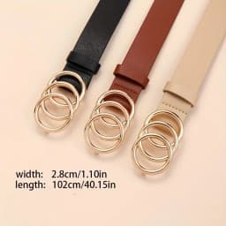 3Pcs/set Golden Triple Ring Buckle Belts Simple Solid Color PU Leather Belt Jeans Pants Belt Dress Coat Girdle For Women Belt