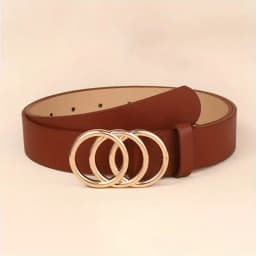 3Pcs/set Golden Triple Ring Buckle Belts Simple Solid Color PU Leather Belt Jeans Pants Belt Dress Coat Girdle For Women Belt