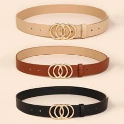 3Pcs/set Golden Triple Ring Buckle Belts Simple Solid Color PU Leather Belt Jeans Pants Belt Dress Coat Girdle For Women Belt