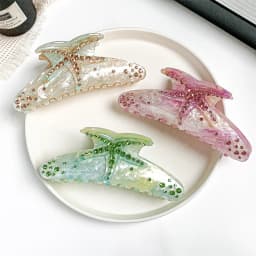 Creative Starfish Acetate Rhinestone Hair Claw Claw for Women Fashion Gradient Color Ponytail Hairpin Hair Accessories Tool
