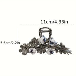 A classic rose shaped hairpin with crystal inlay, made of zinc alloy material, elegant black accessories, for women