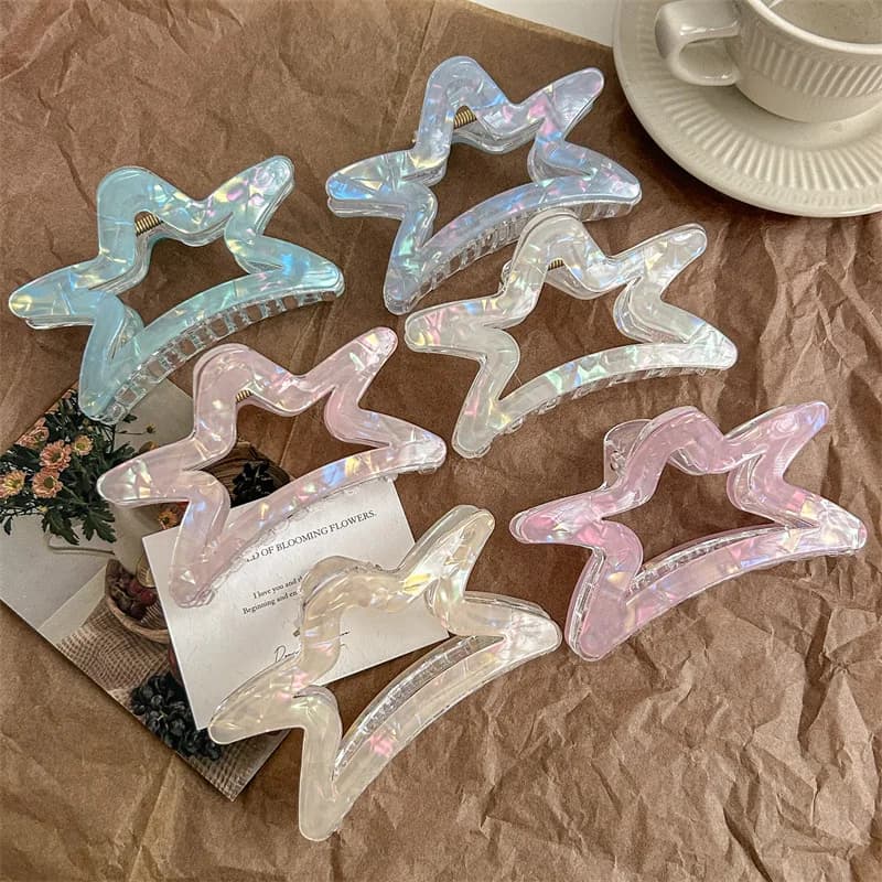 1pc transparent starry colorful PVC hollow hair grab large size hair clip grab clip shark clip.